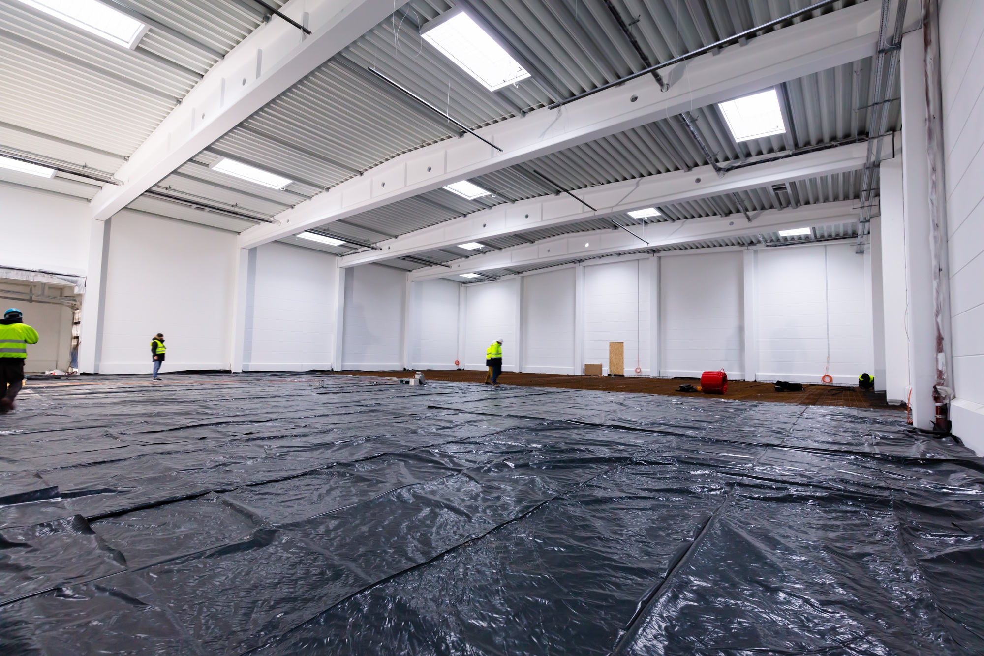 Warehouse construction site. Building a new industrial hall